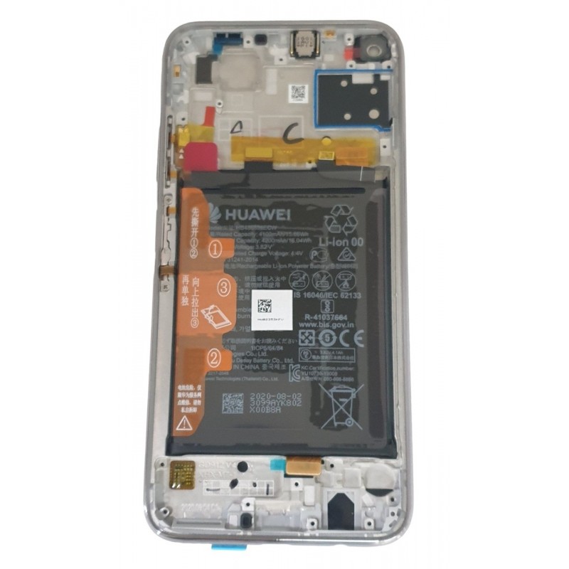 Display Huawei P40 Lite original cu rama si baterie argintiu