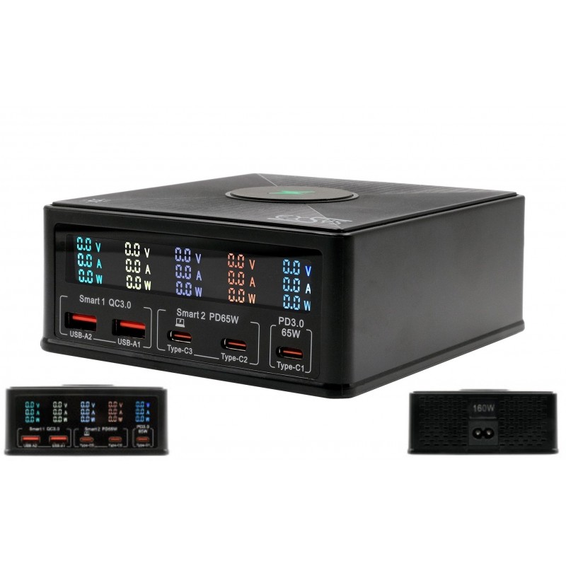 Statie de incarcare 160W 2 usb, 3 tip C si Wireless
