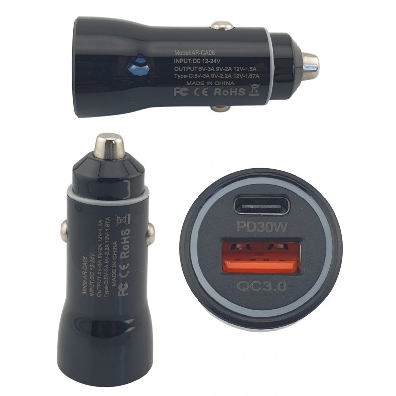 Incarcator Auto Samsung Xiaomi Huawei Oppo universal tip C si Usb Tip A negru